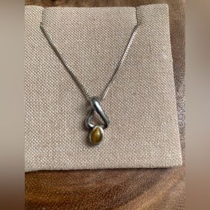 Sterling Silver 925 pear shaped Tiger Eye pendant, 18” box chain